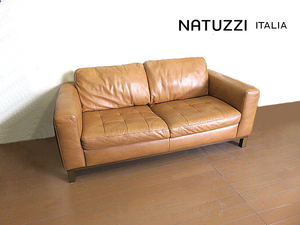 美品　イタリア　NATUZZI/ナツッジ　「エディションズ」　総本革2人掛けソファ　キャメルブラウン　　2Ｐソファ/ラブソファ/本革ソファ