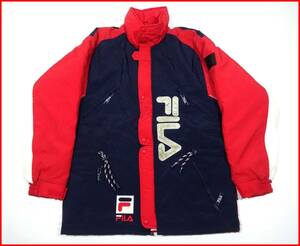 即決★90s★FILA フィラ 中綿入り ナイロン ブルゾン サイズM ロゴ入り トリコカラー 90年代 ビンテージ