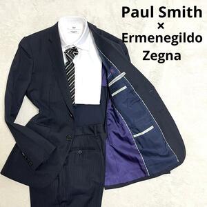 531 Paul Smith ポールスミス × Ermenegildo Zegna エルメネジルド ゼニア セットアップスーツ ネイビー S ストライプ