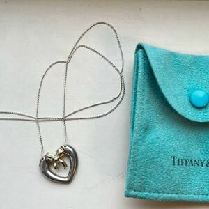  TIFFANY&Co. ティファニー 1991 ネックレス ハート リボン コンビ 925 750　K18 刻印あり 全長 約43.0cm ペンダント Tiffany 