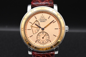 SEIKO CREDOR Ref:4S79-0020 セイコー クレドール ピンクゴールド パワーリザーブ 18KT SS メンズ 腕時計■22150
