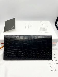 極美品 現行ロゴ カミーユフォルネ 長財布 アリゲーター マット ブラック 小銭入れ無し camille fournet カミーユ フォルネ 二つ折り財布