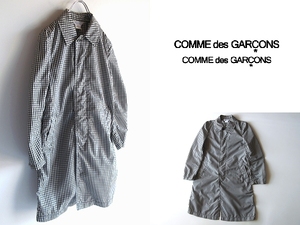 COMME des GARCONS コムデギャルソン コムコム ポリエステル ギンガムチェック 比翼 ステンカラーコート S ブラック ホワイト 白黒 tricot