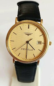 稼働品 ロンジン VHP メンズ腕時計 ゴールド変わり文字盤 三針デイト付き 新品電池 LONGINES