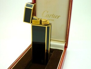 1000円スタート ガスライター Cartier カルティエ ペンタゴン 五角形 ローラー ブラック×ゴールド 着火確認済み 喫煙グッズ 箱付 4 C704