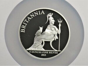 【1182】5オンス大型銀貨！　イギリス　2013年　「ブリタニア座像」　 10ポンドプルーフ銀貨　最高鑑定＋ファーストリリース