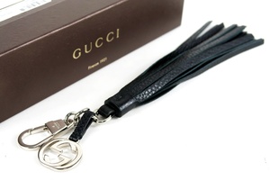 【超美品】GUCCI グッチ キーホルダー チャーム レザー シルバー×ブラック ブランド小物 雑貨【HM37】