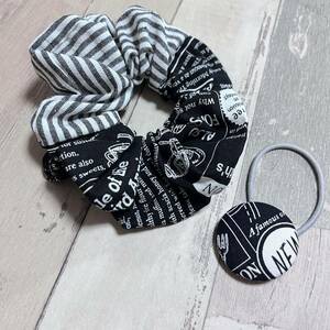 handmade くるみボタンのヘアゴム シュシュ ヘアアクセサリー セット　モノトーン　ブラック　ホワイト