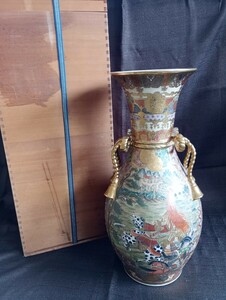 ☆薩摩焼 金襴手 耳付花瓶 花瓶 花器 壺 飾り壺 金彩 豪華絢爛 木箱