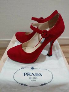 プラダ　PRADA　スウェード　ミュール　ヒール　サンダル　恋する赤い靴