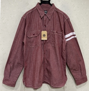 ＊MOMOTARO JEANS 桃太郎ジーンズ 出陣 RED シャンブレー 長袖 ワークシャツ トップス 44　　　　　　BJBD.D