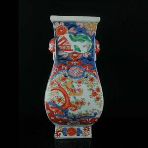 3+ZU7012 「東洋美術」NC 中国骨董 人間国宝 磁器製品【明代の五彩花鳥方瓶です】 旧物 孤品 珍品 陶磁器 収蔵価値が高い