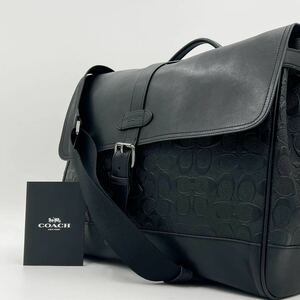 【極美品】COACH コーチ メンズ ブリーフケース トートバッグ ショルダー ハンド 2way ビジネス エンボス レザー A4 PC iPad ブラック 黒