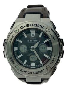 CASIO◆ソーラー腕時計・G-SHOCK/デジアナ/レザー/BLK/BRW