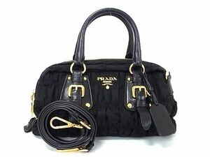 1円 ■美品■ PRADA プラダ テスートナイロン×レザー ギャザー 2WAY ハンドバッグ トート ショルダー レディース ブラック系 AY1728