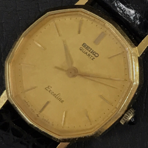 セイコー エクセリーヌ クォーツ 腕時計 レディース ゴールドカラー文字盤 未稼働品 社外ベルト 1221-5000 QR054-141