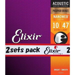 【お買い得 ２個セット】Elixir エリクサー アコースティックギター弦 16002 PHOSPHOR BRONZE NANOWEB EXTRA LIGHT 10-47 正規品