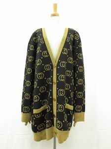 ほぼ未使用【グッチ GUCCI】GG柄 ラメ糸入り 華やかなデザイン GGボタン ハイゲージニットカーディガン(レディース) L 黒 伊製■17HT2423■