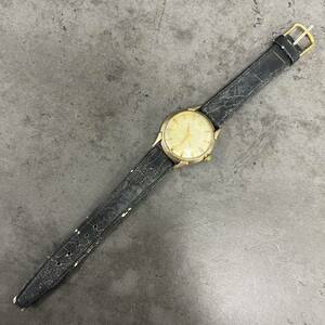 1000円スタート【動作未確認】BULOVA ブローバ 腕時計 アクセサリー 小物 ゴールド文字盤 ブラック 手巻き 中古