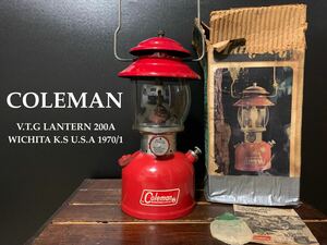 ビンテージ★コールマン/Coleman★ランタン/Lantern★200A/1970年1月【PYREX☆グローブ★PATENTS★底面SUNSHINE】超希少！玉数無！☆美品☆