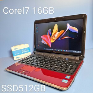 ★最強Corei7★メモリ16GB/新品SSD512GB/LIFEBOOK/AH77/D/Windows11Pro/カメラ/Office2019H&B/ブルーレイ/富士通/FUJITSU/プレミアムレッド