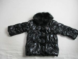 BE607【(株)西松屋チェーン】ドット模様　中綿入り　暖か　ジャケット　コート　女児　黒　80