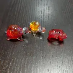 ガラス細工　カメ親子　カニ　蟹