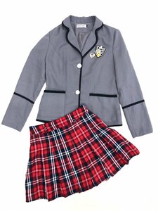 ●美品 LEHNO スカートスーツ 上下セットアップ L(160相当) グレー×チェック キッズ ジュニア 女の子 子供服 コスプレ 制服