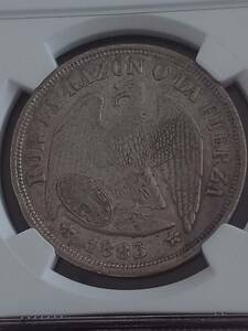 ★チリCHILE★UN PESO 1ペソ銀貨★はげタカ★NGC鑑定AU-58極美品★1883年★