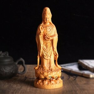 【ケーリーフショップ】観音菩薩立像　仏教美術　彫刻工芸品　観音様　木彫仏像　　高さ20cm　