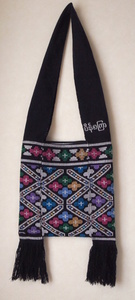 カラフルな花柄 ミャンマーのショルダーバッグ ファスナー・裏地有 Myanmar shoulder bag Burmese shan bag