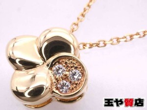 ミキモト 美品 ダイヤ 0.03ct フラワー ペンダント ネックレス K18YG イエローゴールド