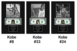 【背番号#8#33#24の3種セット】Kobe Bryant/コービー・ブライアント/NBA/レイカーズ/Lakers/バスケ/本物USA1ドル札フレーム証明書付き