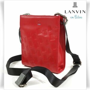 新品1円～★定価1.6万 LANVIN en Bleu ランバン オン ブルー メンズ 牛革レザー ショルダーバッグ レッド 撥水加工 Tilt ティルト ◆9718◆