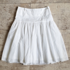 クリスチャンディオール コットン 刺繍 ギャザー スカート 36 ホワイト ポケット付き Christian Dior