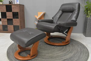 新品セミアニリン仕上げ本革パーソナルチェアDBR色オットマン付きリクライニング1Pソファ椅子チェアおしゃれモダン北欧 家具:NW76E01-KC
