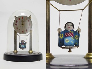 当時物名巧時計人形前後振置時計ブランコ時計ガラスドーム手巻機械式アンティーク置時計昭和レトロ収集家整理品