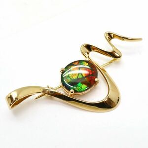 ＊K18 天然アンモライトブローチ＊m◎ 約5.8g ammolite 遊色効果 broach jewelry ED8/ED