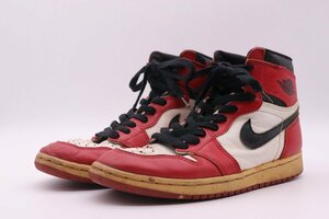 【美品】NIKE ナイキ AIR JORDAN 1 HIGH RETRO CHICAGO 941012 Y2-3 130207-101 1994年 復刻 スニーカー 7.5 25.5cm シカゴ AJ1 黒紐 靴