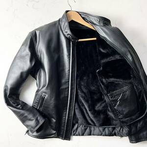 B16 〈希少サイズL〉Liugoo Leathersホースレザー ライダースジャケット シングル 馬革 ボアライナー付き キルティング裏地 ブラック L 