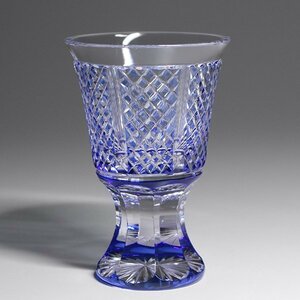 【TAKIYA】7434 カメイガラス 復元薩摩切子 『藍被硝子紗綾高杯』 共箱 薩摩ガラス 酒器 盃 グラス