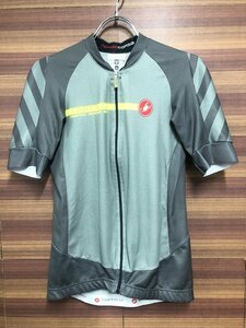 HK097 カステリ CASTELLI 半袖サイクルジャージ ROSSO CORSA グレー 黄緑 M メッシュ ※サイズプリントにヒビ割れ