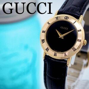 116 【美品】GUCCI レディース腕時計 新品ベルト ゴールド ブラック