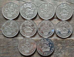 10枚セット イギリス 1947年~1951年 シリング 英国コイン 美品です 本物 スコットランドライオンデザイン ジョージ王 25mm