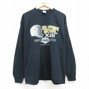 XL/古着 長袖 ビンテージ Tシャツ メンズ 00s NHL ピッツバーグスティーラーズ 大きいサイズ コットン クルーネック黒 ブラック アメフト