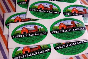 海外紙もの 　グロサリー　ラベルシール　SWEET ITALIAN SAUSAGE 　雑貨　封印　50枚　