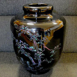 送料無料 ◆ 工芸品 漆 ◆ 螺鈿 花瓶 ◆ 直径230×高さ290mm ◆ 天朗氣清 恵風和暢 王義之