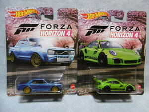 未開封未使用品 HOT Wheels FORZA HORIZON 4 NISSAN SKYLINE H/T 2000 GT-X & PORSCHE 911 GT3 RS 2台組 