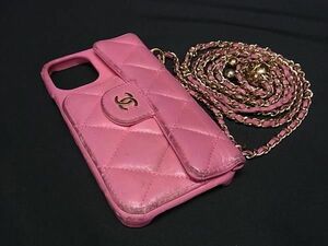 1円 CHANEL シャネル ココマーク マトラッセ ラムスキン チェーン iPhone 12/12Pro 対応 アイフォンケース スマホケース ピンク系 AW4843