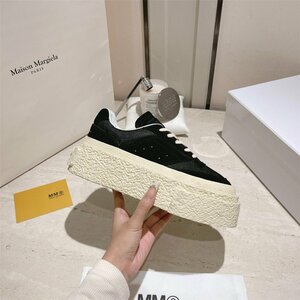 メゾンマルジェラ Maison Margiela MM6 本革 シューズ レディース 白黒 靴 厚底 疲れない カジュアル shoes レースパップ 240mm